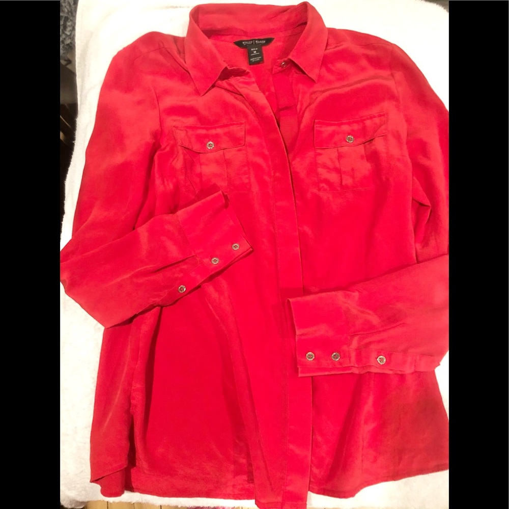 White House Black Market Red silk shirt